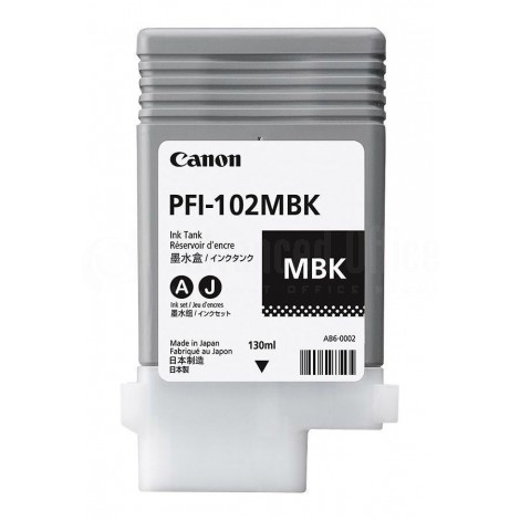 Cartouche CANON PFI-102MBK Noir matte pour iPF500/ iPF510/ IPF600/ iPF605/ iPF610/ iPF610 plus/ iPF650/ iPF655/ iPF700/ iPF710/ iPF720/ iPF750/ iPF755/ iPF760 MFP M40/ LP17/ LP24