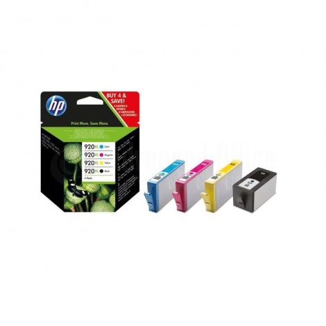 Pack de 4 Cartouches HP 920XL Couleurs + Noir pour imprimante 6000/ 6500/ 7000/ 7500/ 7500A