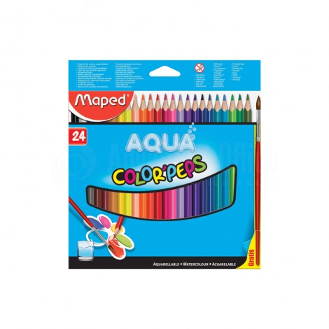 Boite de 24 crayons de couleur MAPED avec pinceau aqua