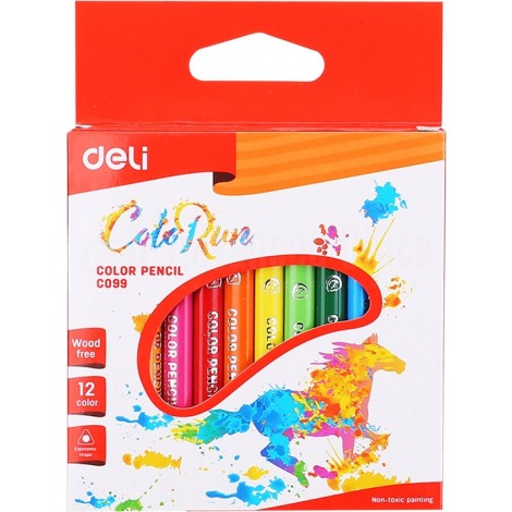 Boite de 12 crayons de couleurs DELI ColoRun C099 Wood free Triangulaire PM