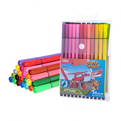 Pochette de 24 Stylos Feutres scolaire DELI Super Wing Let's go C107 20, Pointe 2.65mm