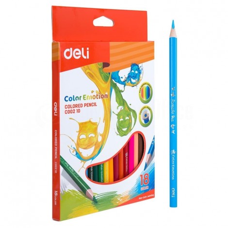 Boite de 18 crayons de couleur DELI Color Emotion C002 10 triangulaire GM