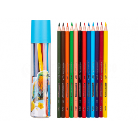Boite ronde de 12 crayons de couleurs DELI C111-12 Hexagonal GM