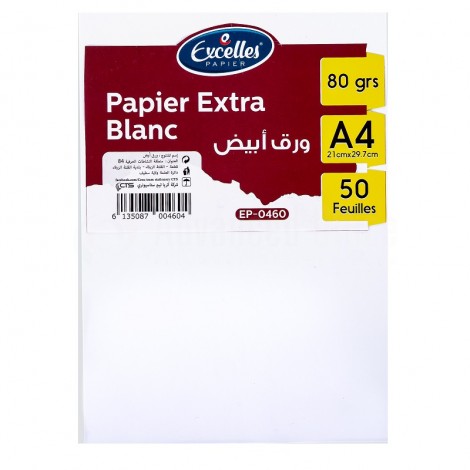 Pochette de 50 Feuilles EXCELLES A4 80g Extra Blanc