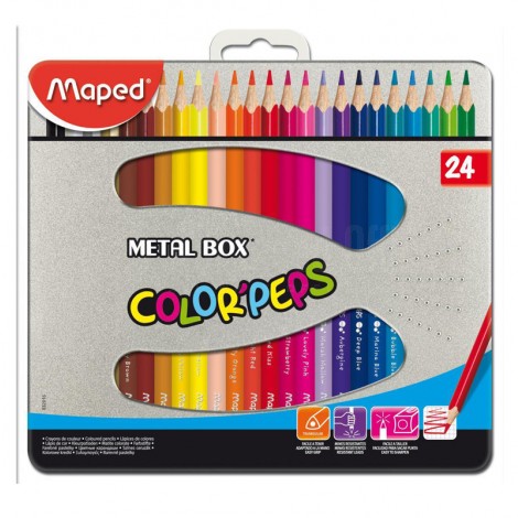 Boite Métallique de 24 crayons couleur MAPED Color'Peps