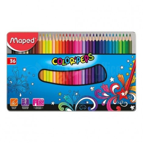 Boite métallique de 36 crayons couleur MAPED Color'Peps