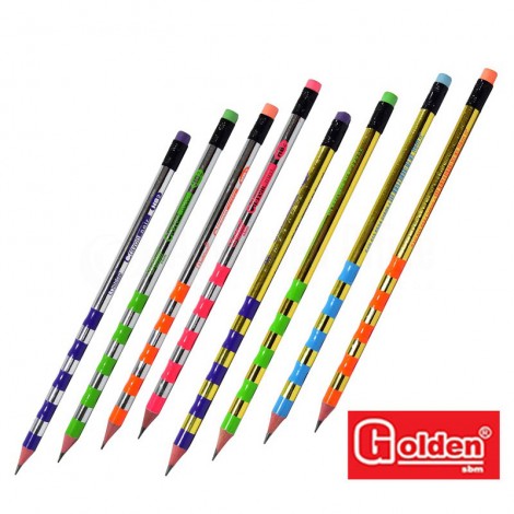Crayon Noir HB2 écolier GOLDEN avec Grip Multi-couleurs