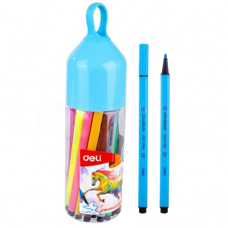 Boite de 24 Feutres scolaire DELI ColoRun C105 26, Pointe 1.0mm Triangulaire Lavable