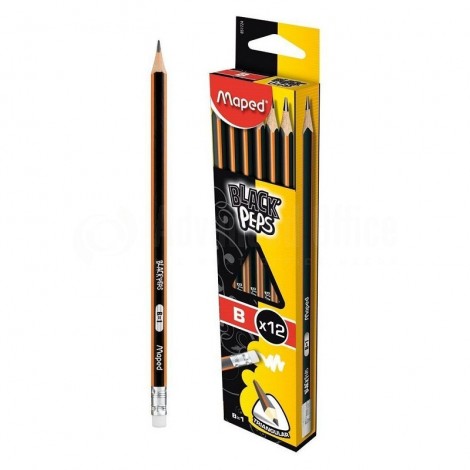 Crayon noir MAPED Black Peps triangulaire B1 avec gomme