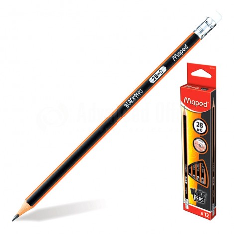 Crayon noir MAPED Black Peps triangulaire 2B avec gomme