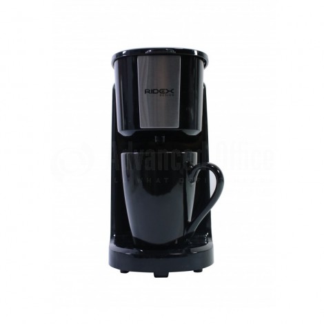 Cafetière électrique RIDEX Design ST-641, 1 Tasses, Filtre lavable permanent, 380W, Noir-Argent