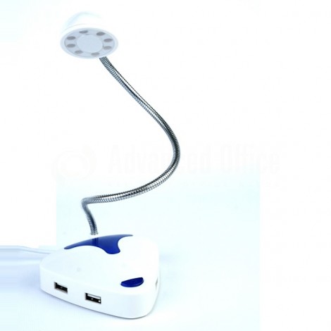 Lampe LED USB flexible avec Base Hub 4 Ports USB Blanc