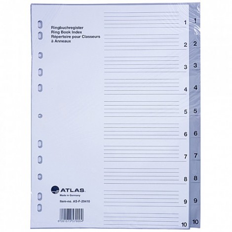 Intercalaire ATLAS 1-10 en plastique gris