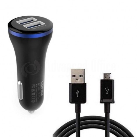 Chargeur Adaptateur Automobile LDNIO Auto-ID 2 Ports USB 3.1A avec câble Data lightning pour téléphone portable Android/iOS