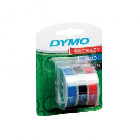 Kit de 3 recharges DYMO 3D 9mm x 3m Blanc/Bleu-Noir-Rouge sous blister