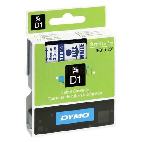 Recharge DYMO D1 40914 pour Label Manager 100+/150 9mm x 7m bleu/Blanc