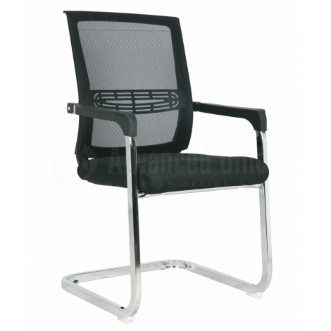 Chaise visiteur filet TXW-5002 siège en tissu Noir avec accoudoir, Piétement Chromé