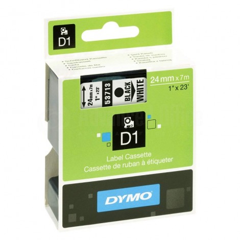 Recharge DYMO D1 53713 pour Label Manager PC 10/ 300/ 400/ 450 Series/ 500 TS, Labelwriter 400 Duo 24mm X7m noir/Blanc