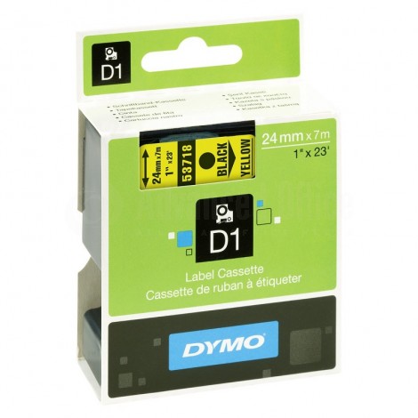 Recharge DYMO D1 53718 pour Label Manger PC 10/ 300/ 400/ 450 Series/ 500 TS, Labelwriter 400 Duo 24mm x 7m Noir/Jaune