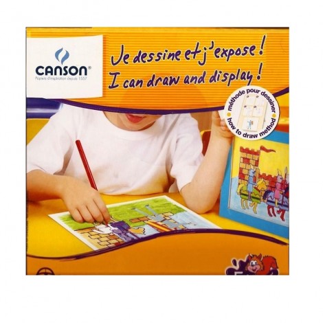 Kit CANSON Je dessine et j'expose Chevaliers, 4 Feuilles 18 x 24cm, Cadre en carton, pochoir