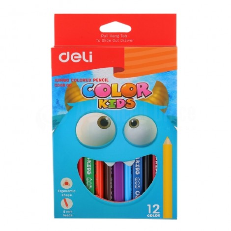 Boite de 12 crayons de couleur DELI Color Kids Jumbo C006 00 Triangulaire GM + Taille crayon