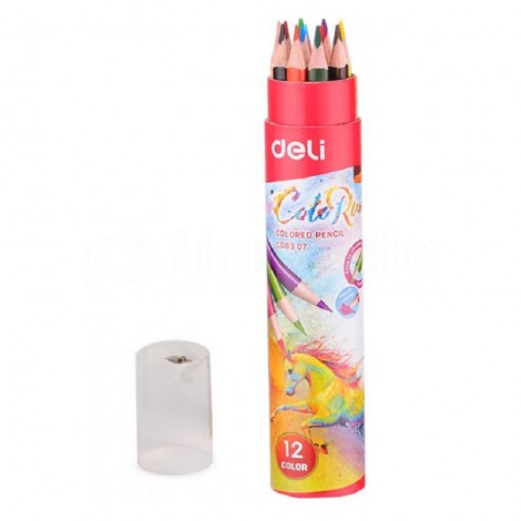 Boite ronde de 12 crayons de couleurs DELI ColoRun C003 07 Triangulaire GM + Taille crayon