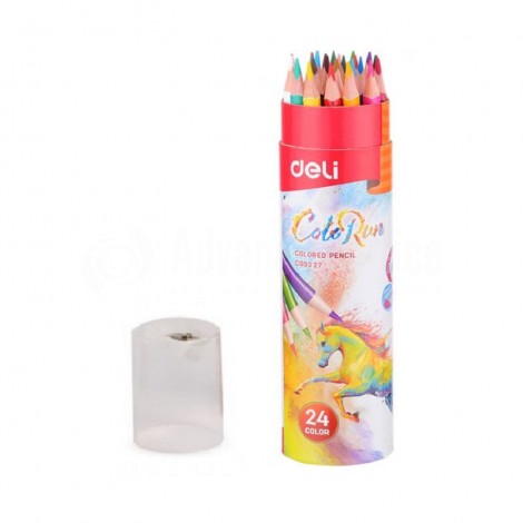 Boite ronde de 24 crayons de couleurs DELI ColoRun C003 27 Triangulaire GM + Taille crayon