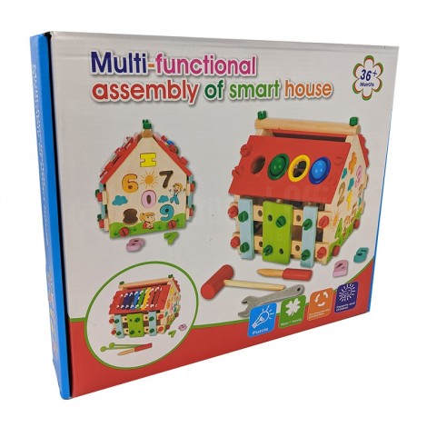 Jeux éducatif en bois Multi-function assembly of smart house jeu d’assemblage Maison Puzzle Chiffres et Formes, Xylophone avec outils construction pour enfant +3 ans