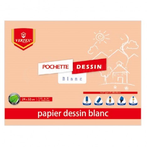 Pochette de papiers à dessin VERTEX VP-014 Blanc, A4 24 x 32cm 120g 12 Feuilles