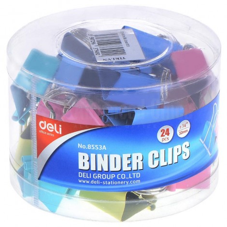 Binder clips 32 mm DELI boite de 24 pcs Multi couleur