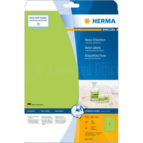 Rame étiquettes fluoresante HERMA A4 Vert