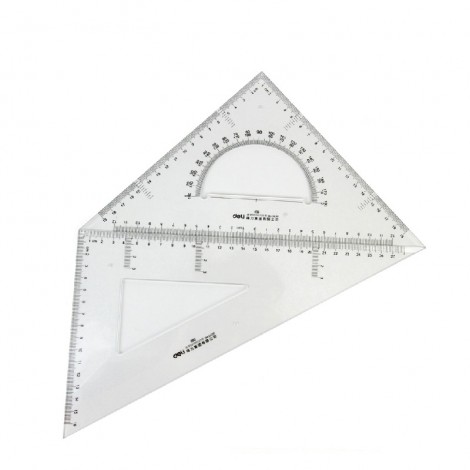 Kit de traçage 2 pièces DELI 6430 (Equerres 28/16 cm - 60° + Règle triangle 24 cm 2 usages Equerre 19 cm - 45° Rapporteur 180°) en Plastique acrylique Transparent