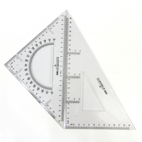 Kit de traçage 2 pièces DELI 6445 (Equerres 13/8 cm - 60° + Règle triangle 13 cm 2 usages Equerre 45° Rapporteur 180°) en Plastique acrylique Transparent