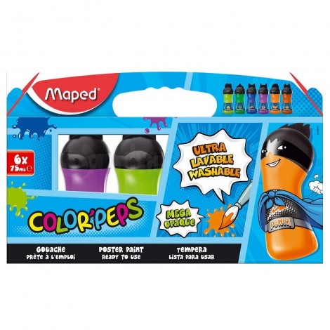 Boite de peinture gouache MAPED Color'Peps Maga opaque, Lavable 6 Couleurs, 75ml