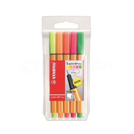 Jeu de 5 Stylos STABILO Point 88 Mini Fine 0.4mm