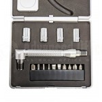 Mini Boite à Outils 3 Pièces (Mini Pince, Clé à pipe/Tournevis à tête interchangeable, Mini Mètre 1m) en Argent Chromé