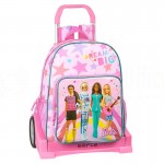 Sac à dos scolaire à roulette SAFTA Barbie 905 "Girl power", 1 Compartiment, 1 Poche avec Motif Barbie, 2 Poches latéral Filet élastique, Bandoulière réglable, en Polyester, Rose