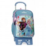 Sac à dos scolaire à roulettes Disney Frozen II, 1 Compartiment, 1 Poche avant Motif Elsa et Anna Awsome Moves, 2 Poches latérales filet élastique, en Polyester 31 x 42 x 13cm, Bleu