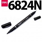Marqueur permanent CD DELI 6824 double tête 0.5mm et 1.0mm, Noir