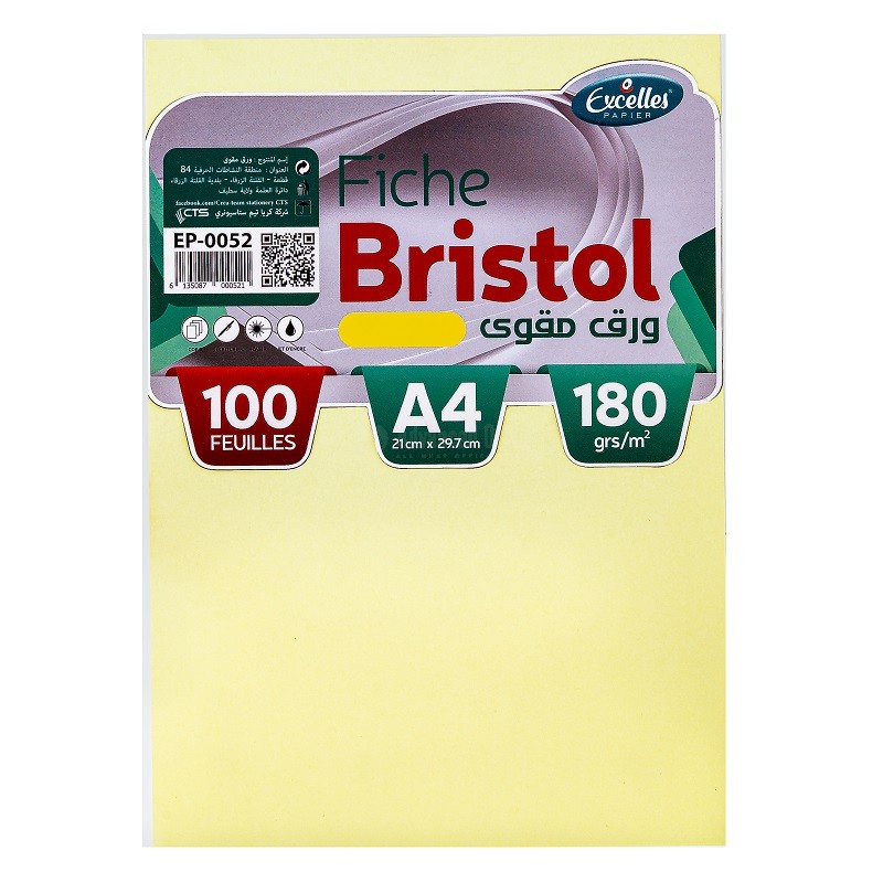 Paquet de 100 fiches bristol A4 180g 100 feuilles Multi-couleurs