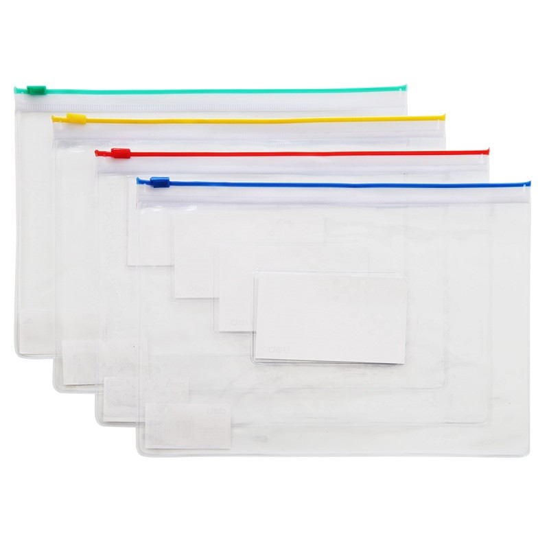 Pochette plastique Zip DELI A4 transparente - Enveloppes et