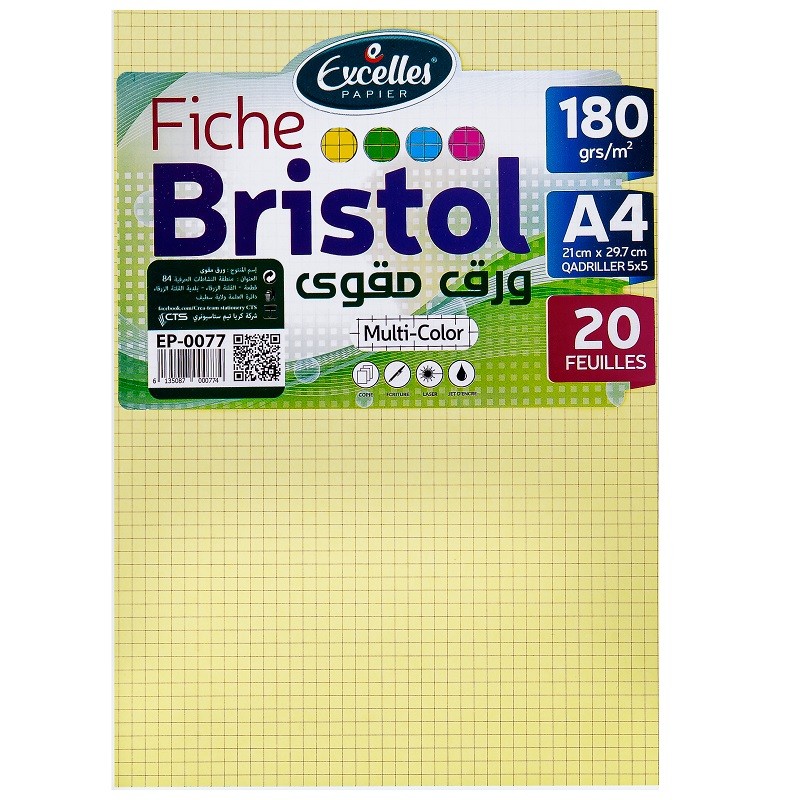 Paquet de 20 fiches Bristol EXCELLES quadrille 5*5 A4 170g, Multi couleur -  Fiche Bristol Quadrillée - Feuilles et Papiers - Articles scolaires - Tous  ALL WHAT OFFICE NEEDS