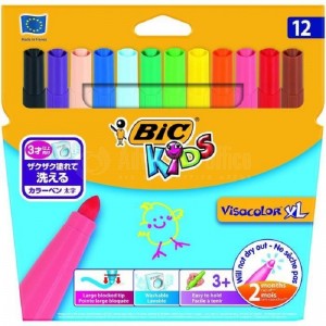 Pochette de 12 feutres BIC Kids VisaColor XL à pointe large bloqué, Lavable