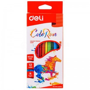 Boite de 12 crayons de couleurs DELI ColoRun C001 Wood free Triangulaire GM  -  Advanced Office
