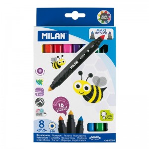 image. Boite de 8 feutres MILAN 6310 Maxi Bicolor à base d'eau pointe 1-3.5mm 16 Couleurs brillantes  -  Advanced Office