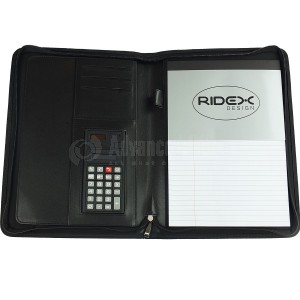 Porte folio RIDEX avec calculatrice et Bloc note, Marron