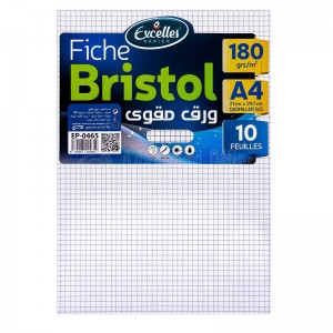 Paquet de 10 fiches Bristol EXCELLES A4 80g Quadrillées 5x5 Blanche