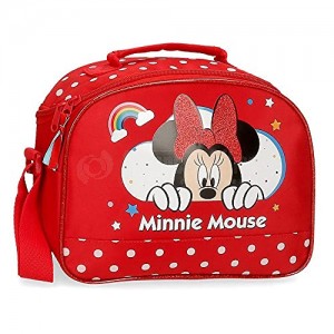 Sac porte goûter scolaire JOUMMA BAGS Minnie Mouse Rainbow, 1 Compartiment, Bandoulière réglable et bande dorsale pour valise/ Sac à dos à roulette, en Polyester 25 x 19 x 10cm, Rouge