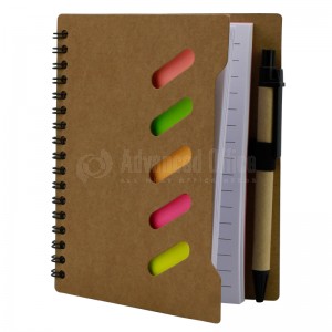 Notebook à spiral YAMPAP couverture Kraft découpe sourire, 12 x 15.8cm, avec 5 Post-it Multi couleurs et Stylo rétractable