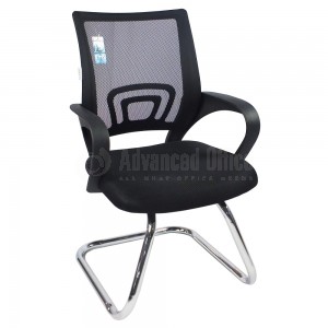 Chaise visiteur MODUS filet, siège en tissu avec accoudoirs en plastique Noir, piétement métallique Chromé